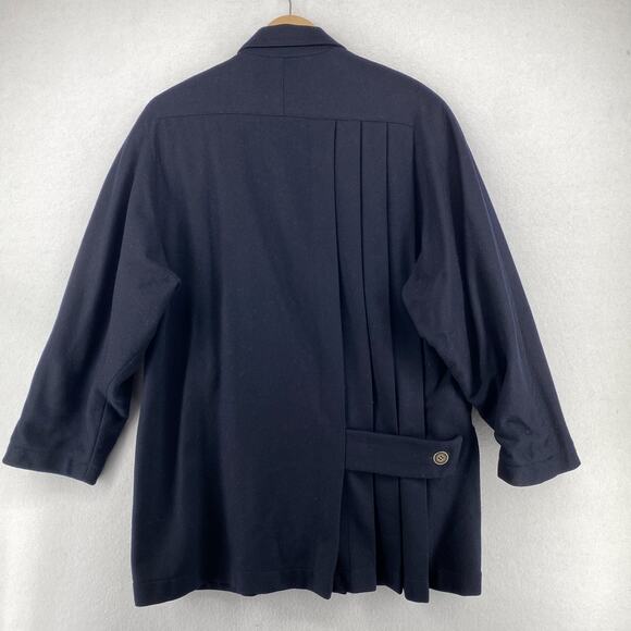 BYBLOS Blazer 6 Wool Double Breasted Pleated Back Jacket Blue Italy Vintage 80s - Picture 4 of 16